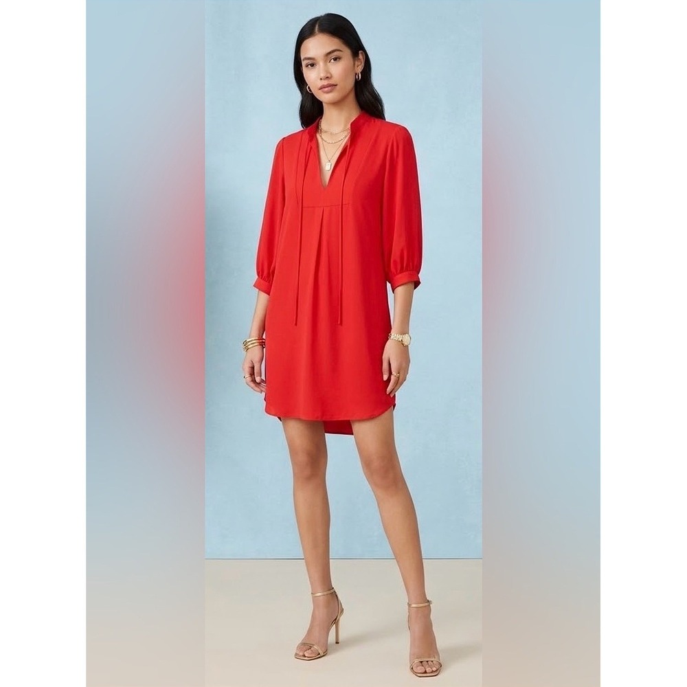 Amanda Uprichard Mini Tunic Dress in Crimson Red 3/4 Sleeves Women's Size Small